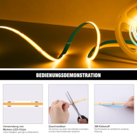 Oraymin COB LED Strip 5M Warm White 3000K, LED pásek stmívatelný 24V Flexibilní COB LED světelný pásek, 480LEDs/M, GS napájecí z